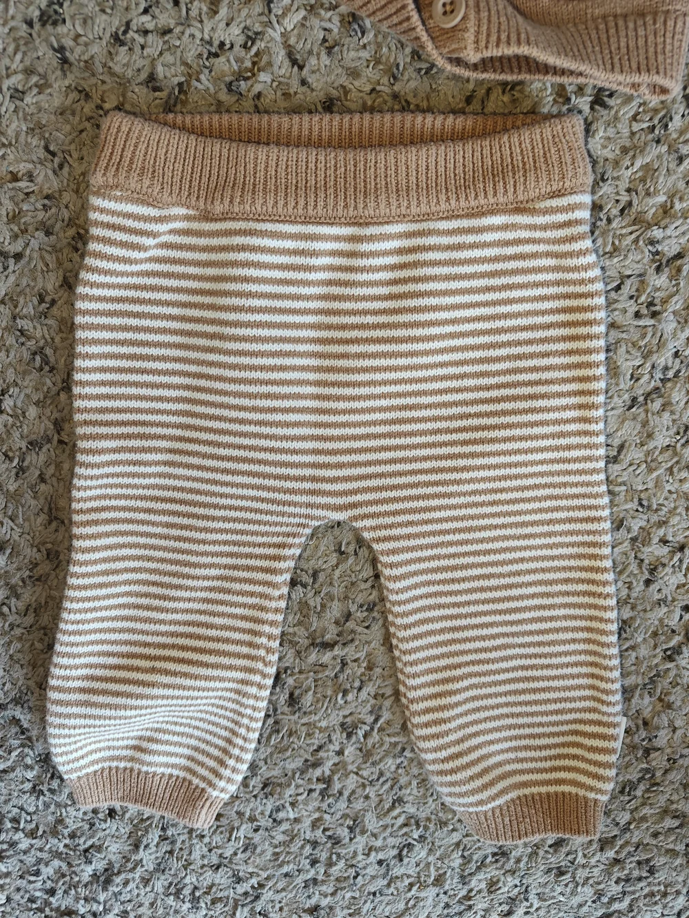Catimini Brown Bear Hooded Knit Set Cream Striped Pants 9M